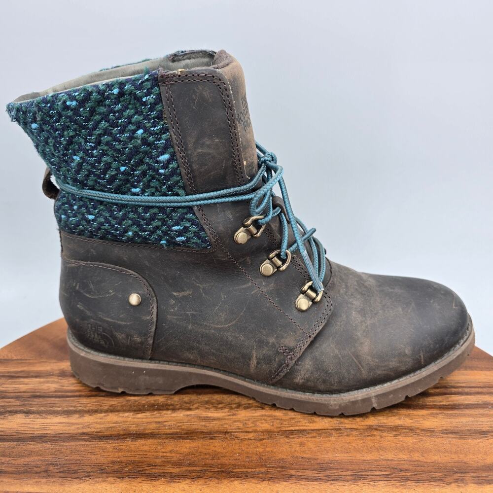 The North Face Ballard Winter Boots Womens 8 Brown Leather Blue Green Lace Up
